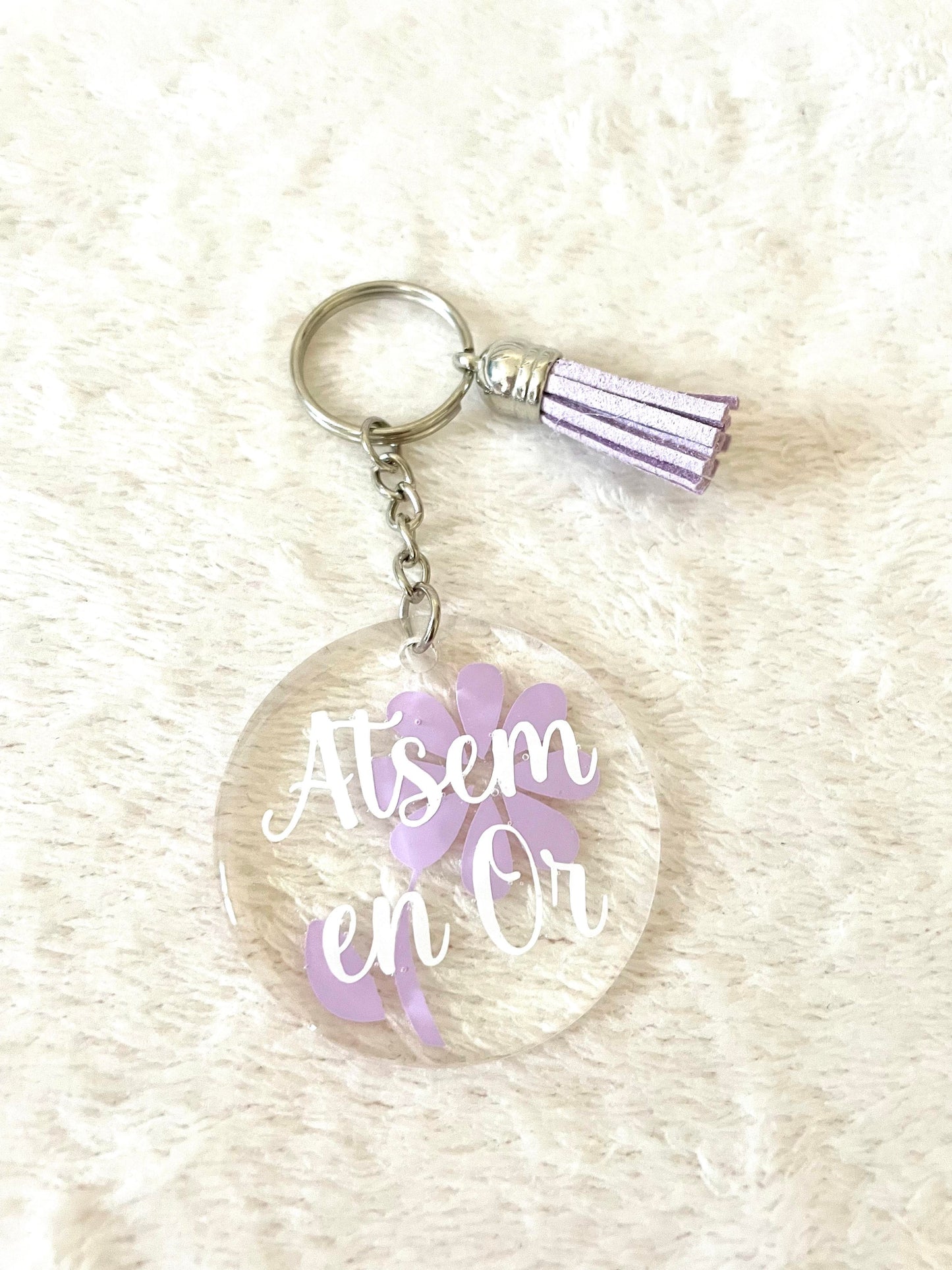 Porte clé Atsem en Or Fleur violet