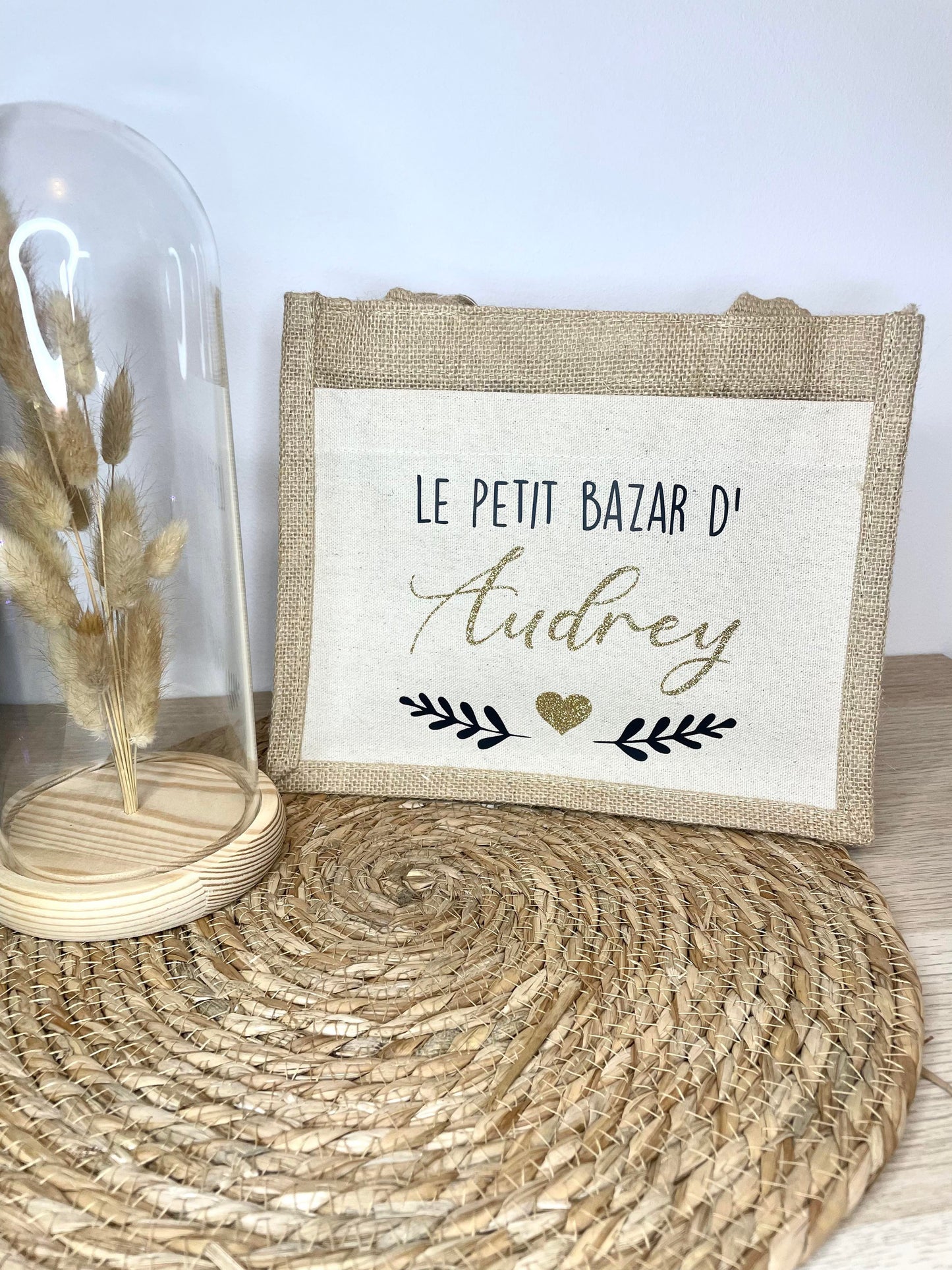 Petit sac Jute Petit bazar + prénom