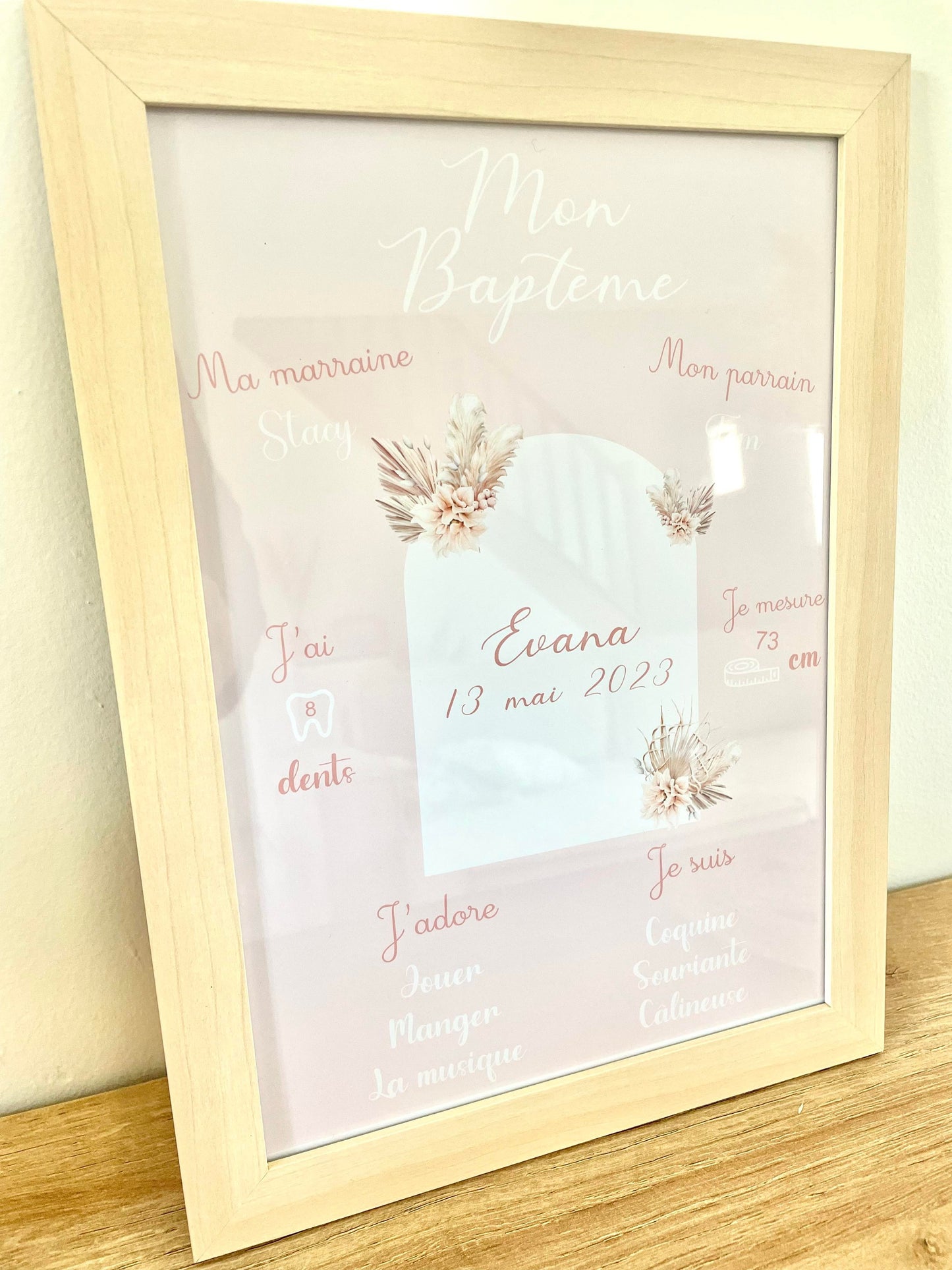 Affiche baptême + cadre Bohème