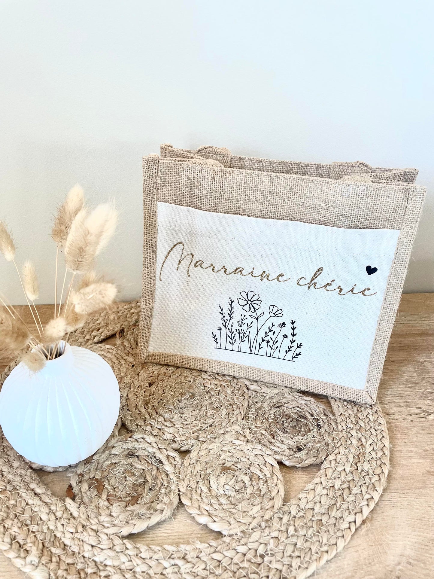 Petit sac Jute marraine chérie