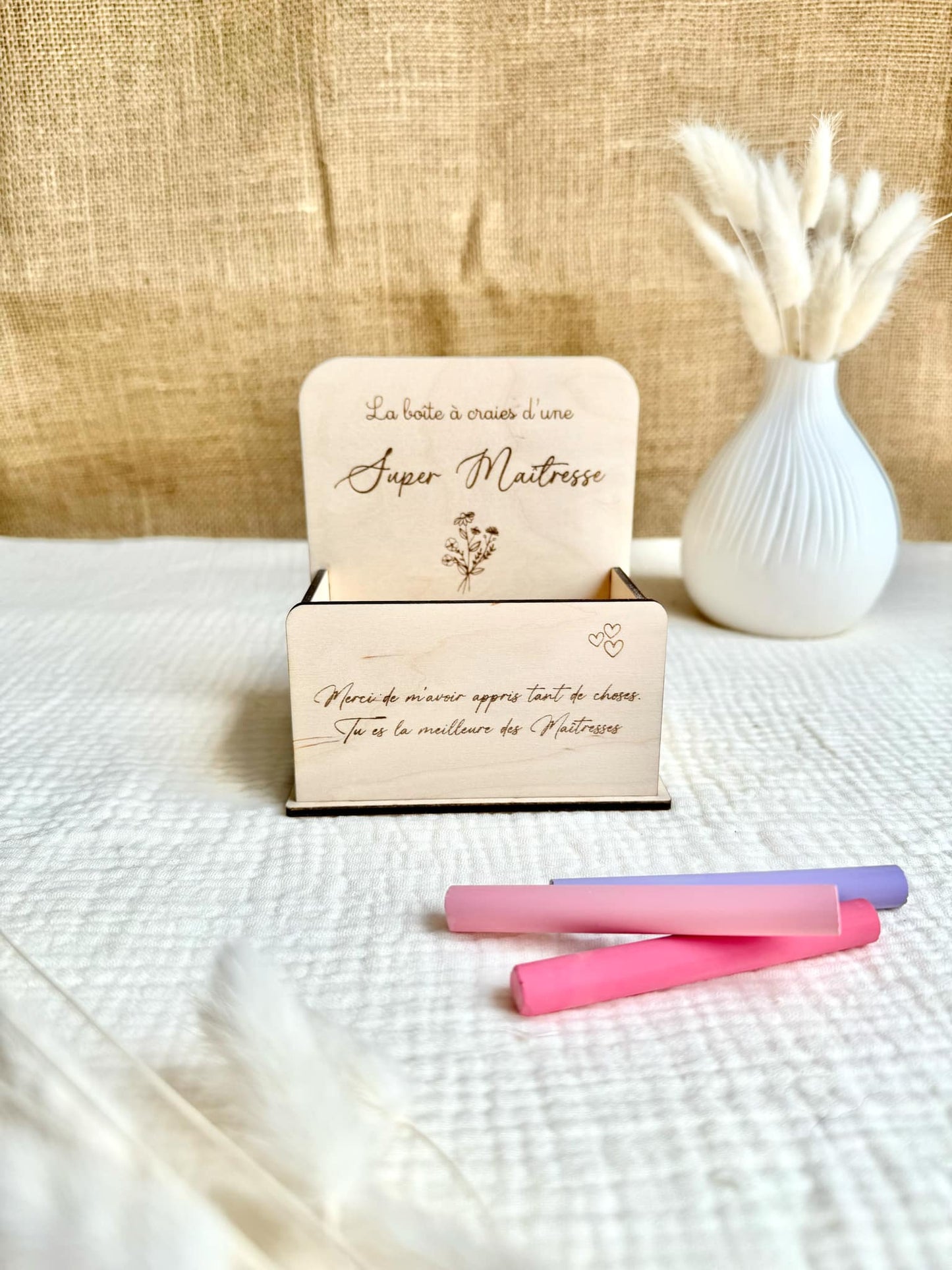 Boîte à craie en bois Super Maîtresse