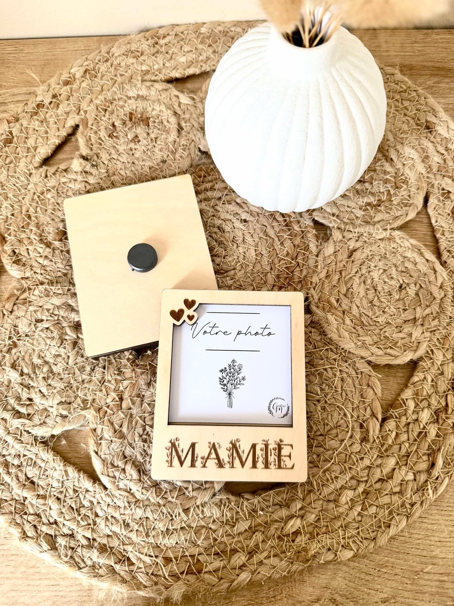 Magnet photo en bois Mamie Fleuris