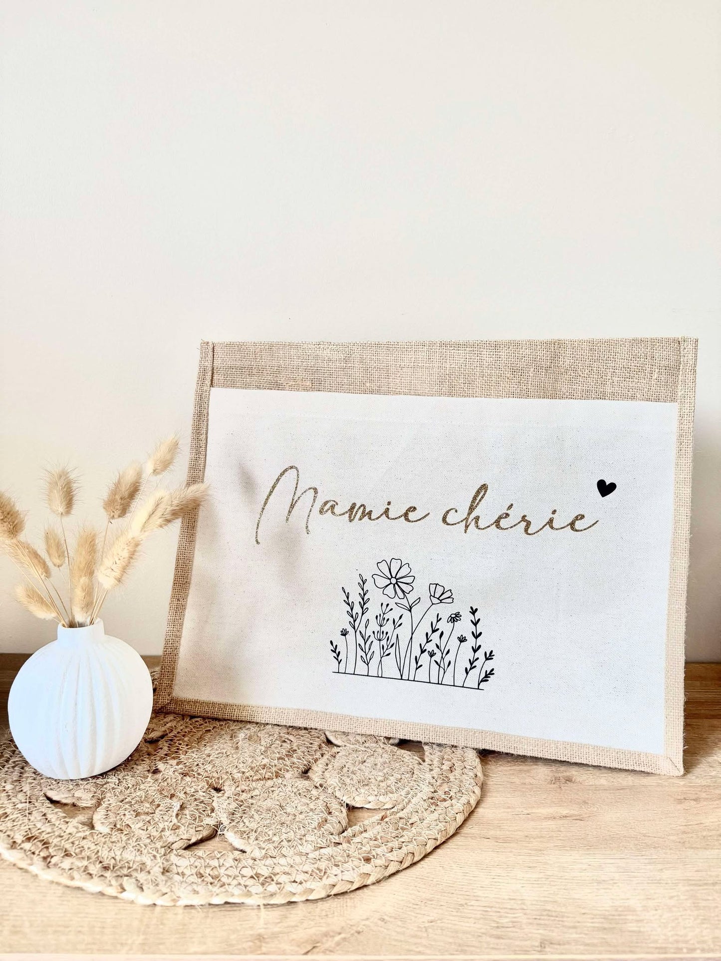 Grand sac en toile de jute Mamie Chérie