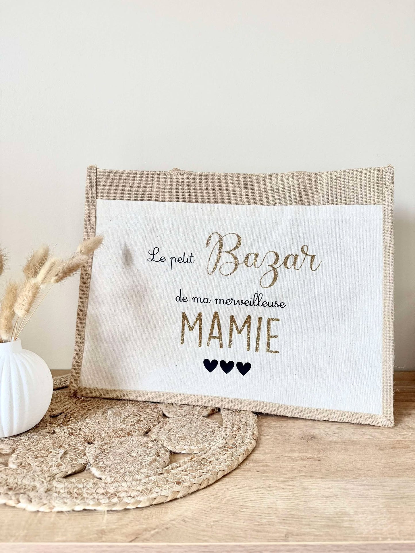Grand sac en toile de jute Merveilleuse Mamie