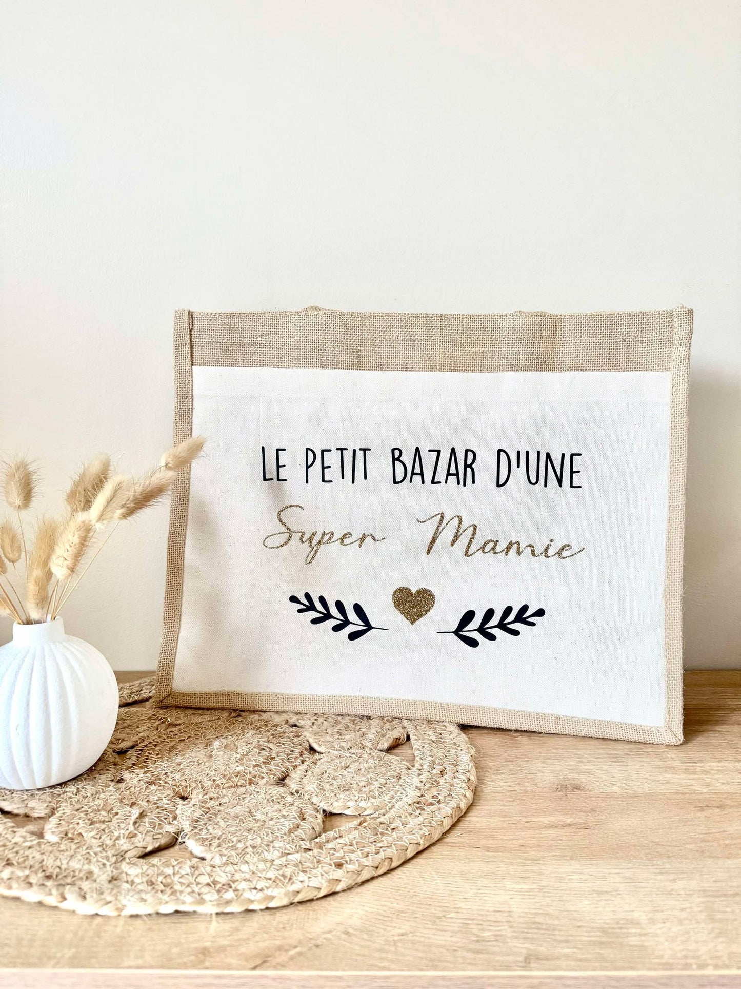 Grand sac en toile de jute Mamie