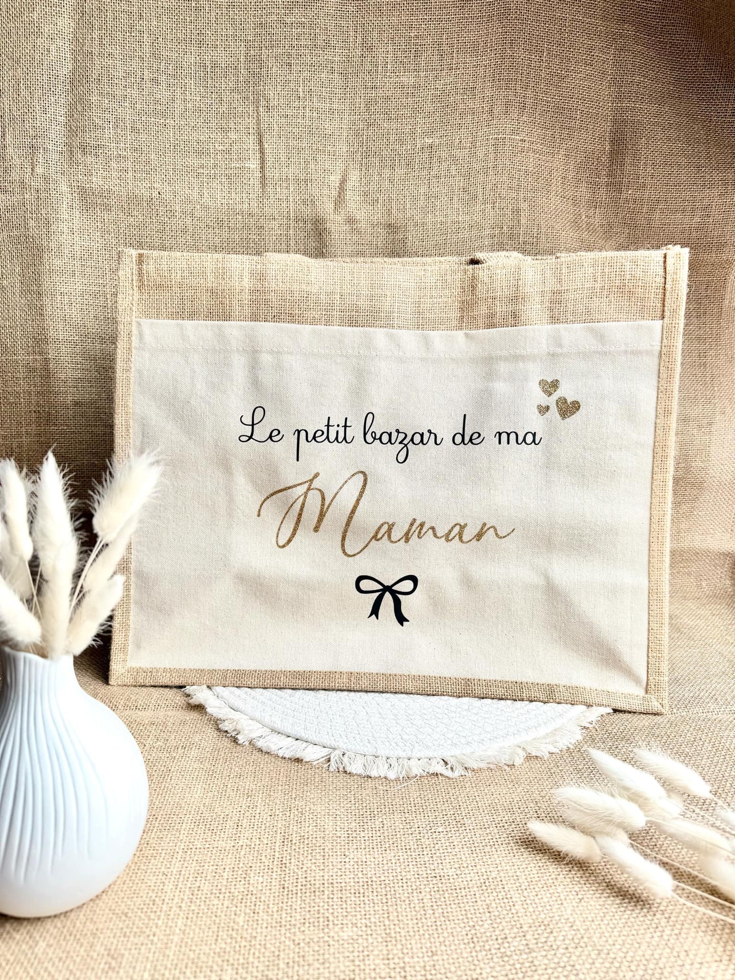 Grand sac en toile de jute maman