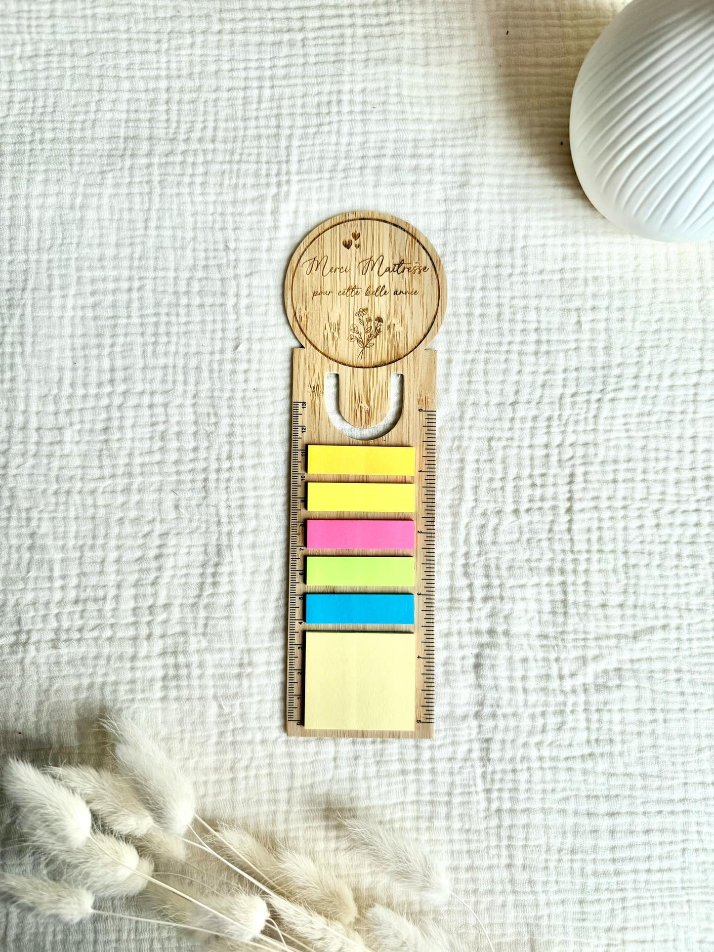 Marque page Bambou avec post-it Maîtresse