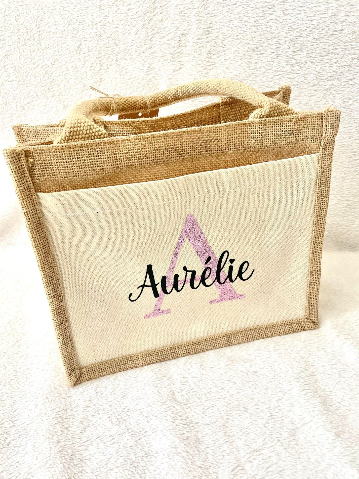 Petit sac en toile de jute Prénom