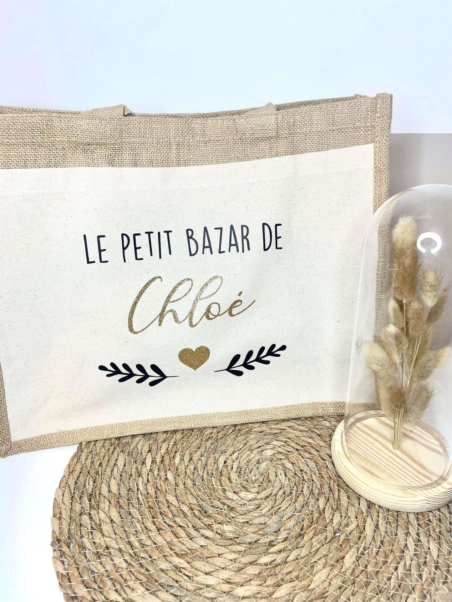 Grand sac toile de jute Prénom