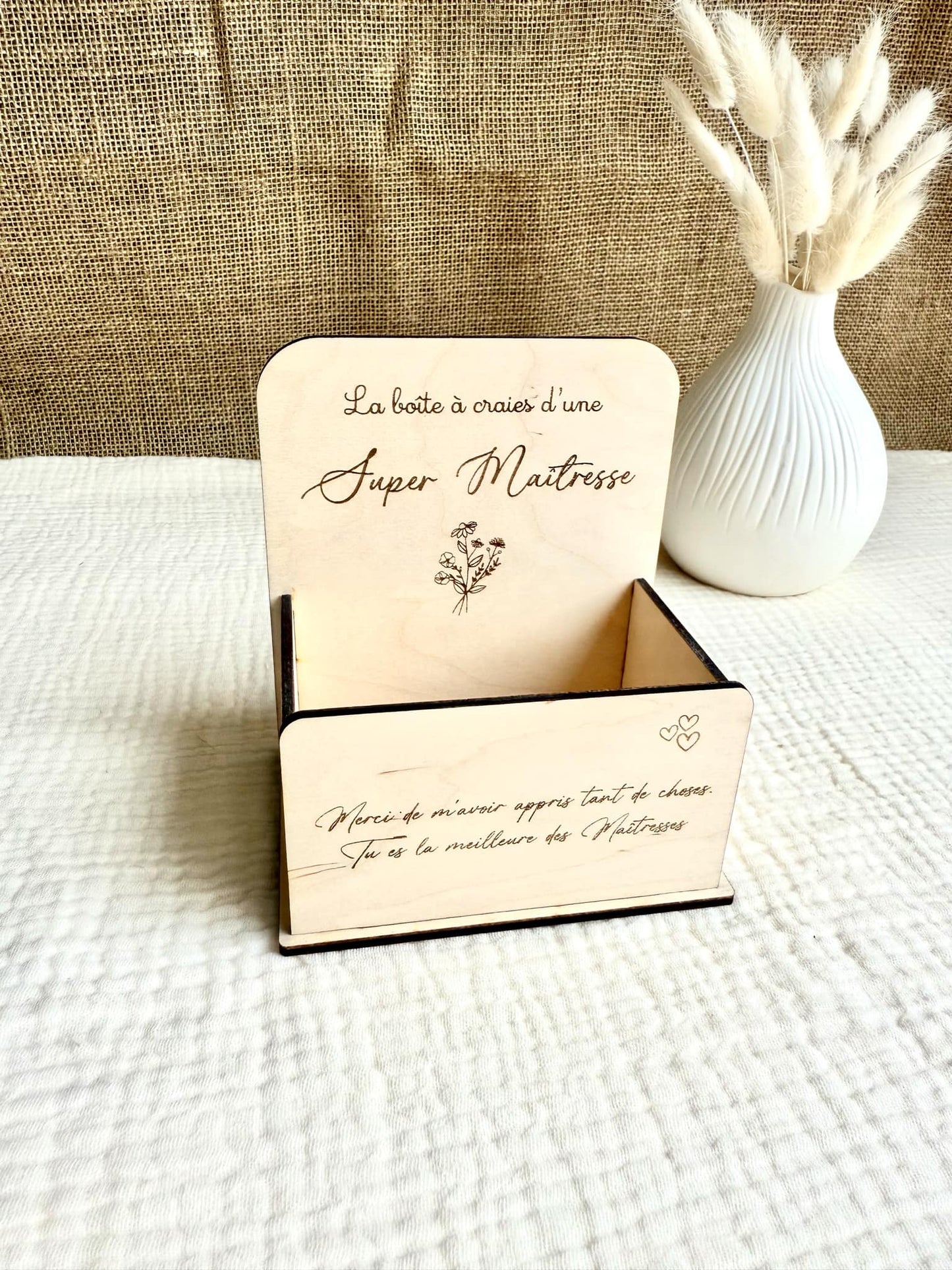 Boîte à craie en bois Super Maîtresse