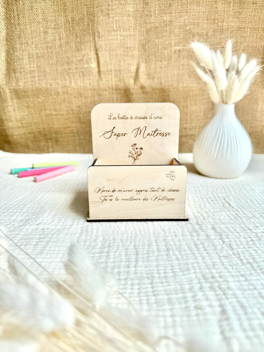 Boîte à craie en bois Super Maîtresse