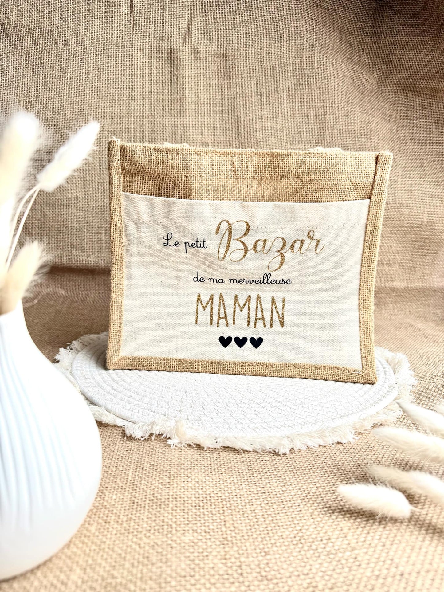 Petit sac en toile de jute Le petit bazar de ma merveilleuse Maman