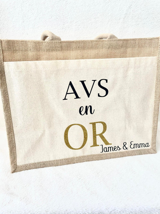 Grand sac en toile de jute AVS en Or