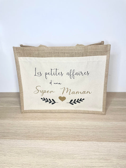 Grand sac en toile de jute super maman