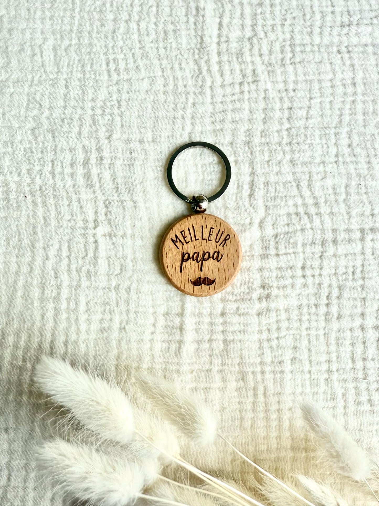 Porte clé rond bois Meilleur papa