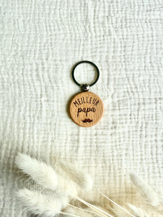 Porte clé rond bois Meilleur papa