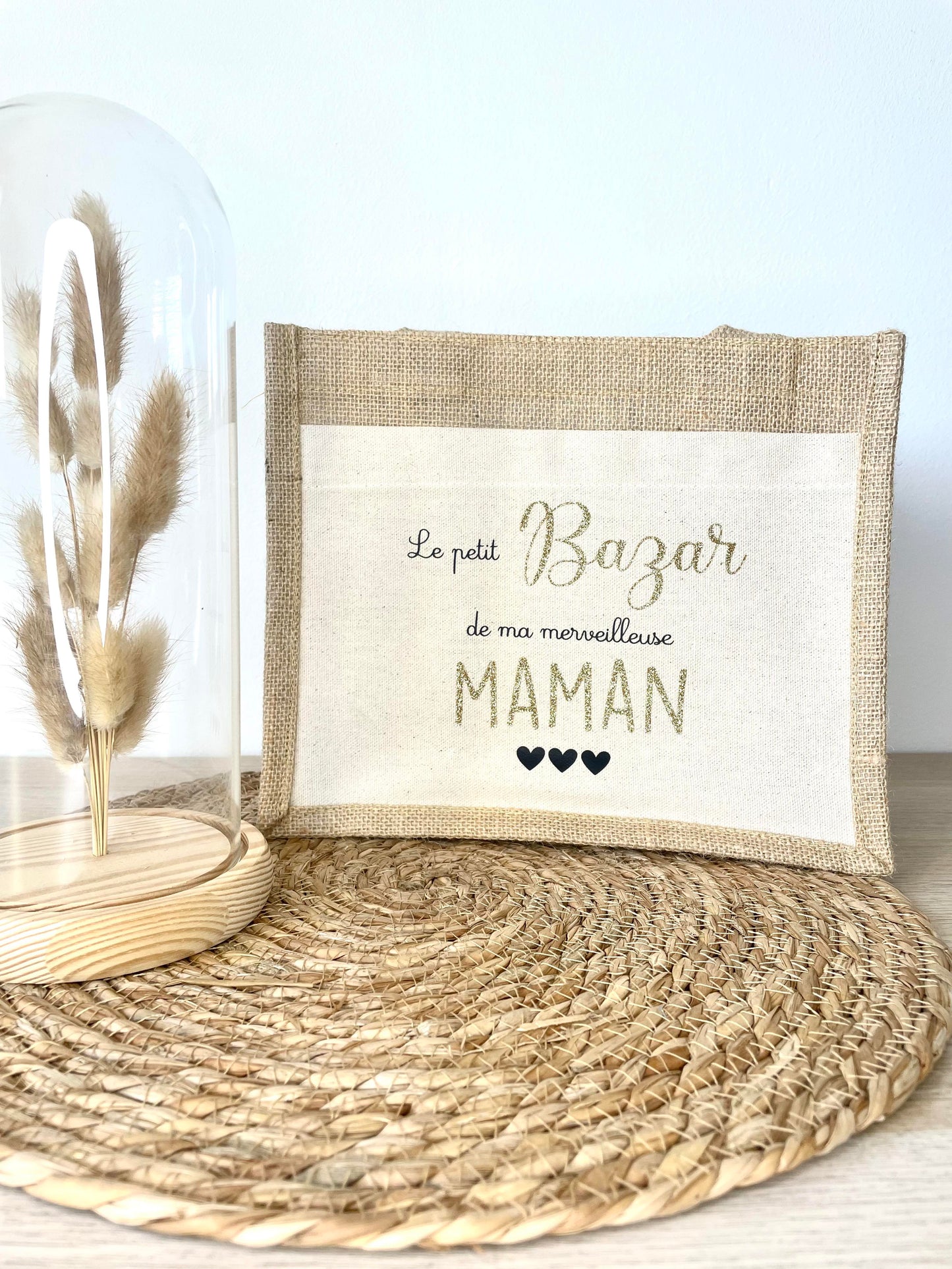 Petit sac en toile de jute Le petit bazar de ma merveilleuse Maman