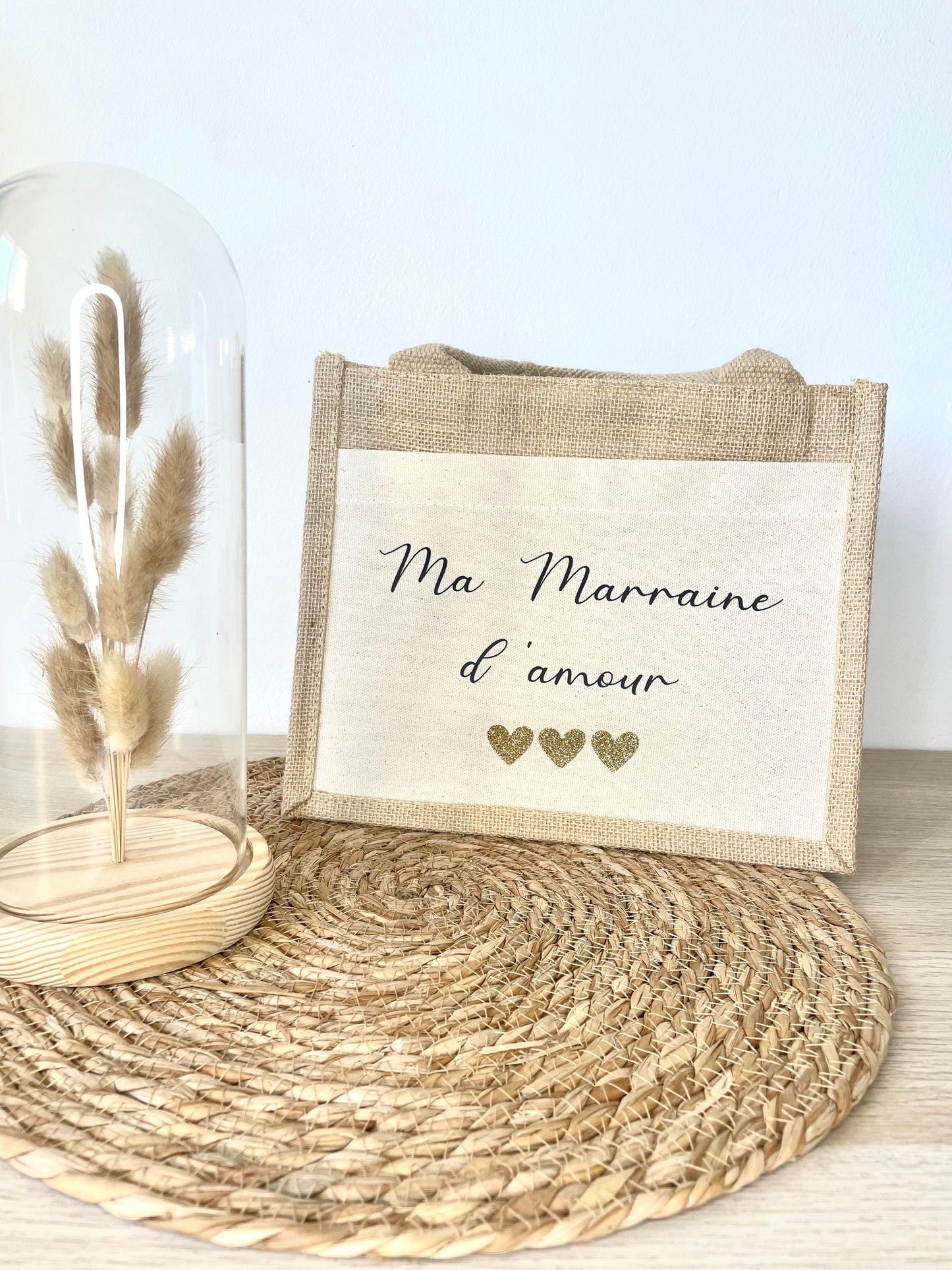 Petit sac en toile de jute Marraine d'amour