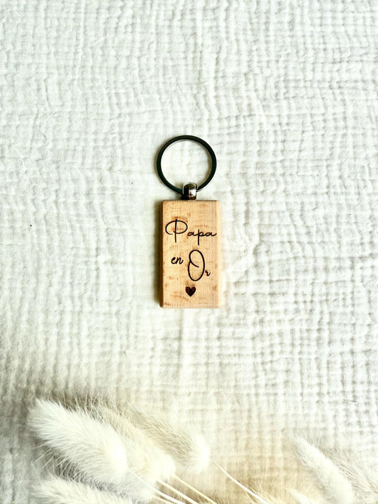 Porte clé bois papa en Or