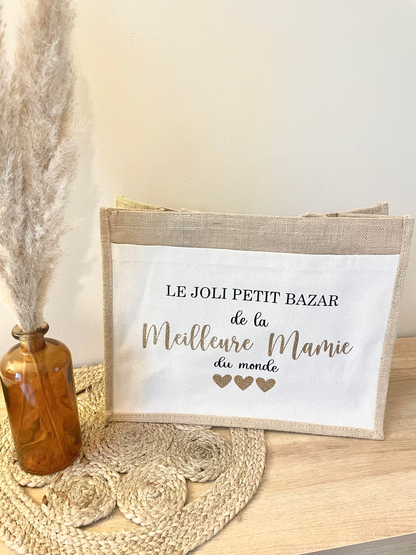 Grand sac en toile de jute Meilleure Mamie