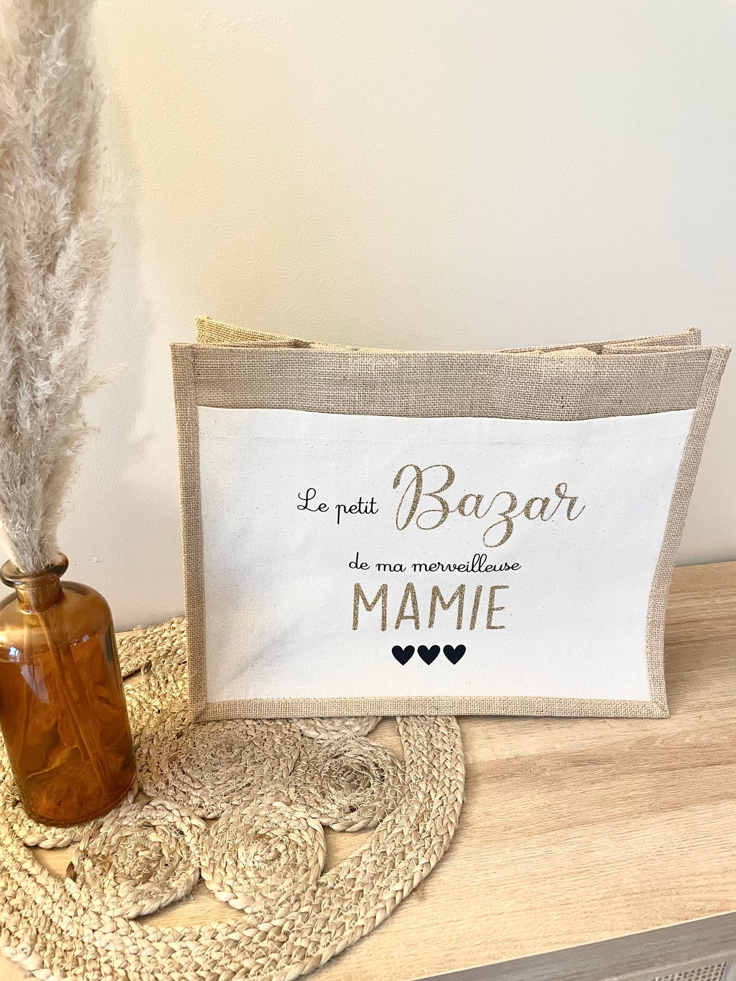 Grand sac en toile de jute Merveilleuse Mamie