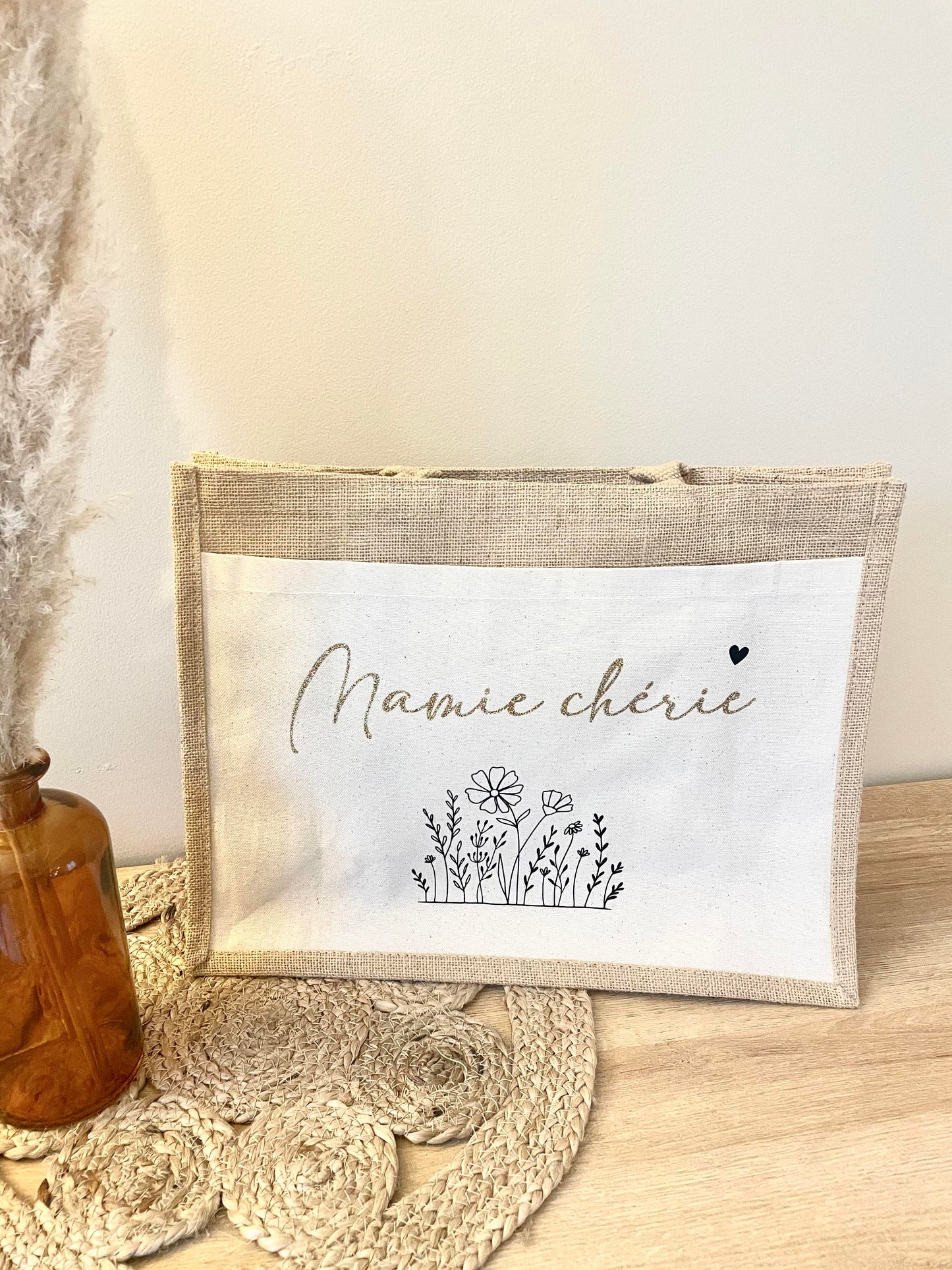 Grand sac en toile de jute Mamie Chérie