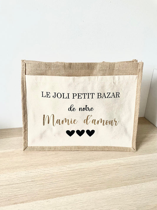 Grand sac en toile de jute Bazar de notre mamie