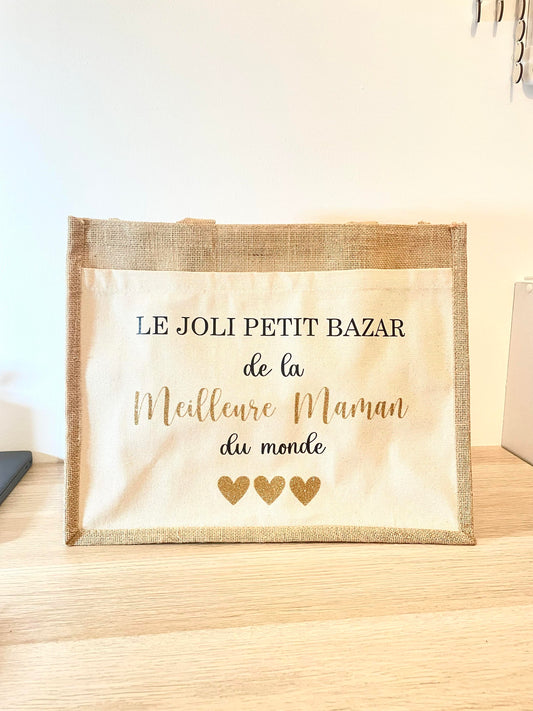 Grand sac en toile de jute Meilleure Maman