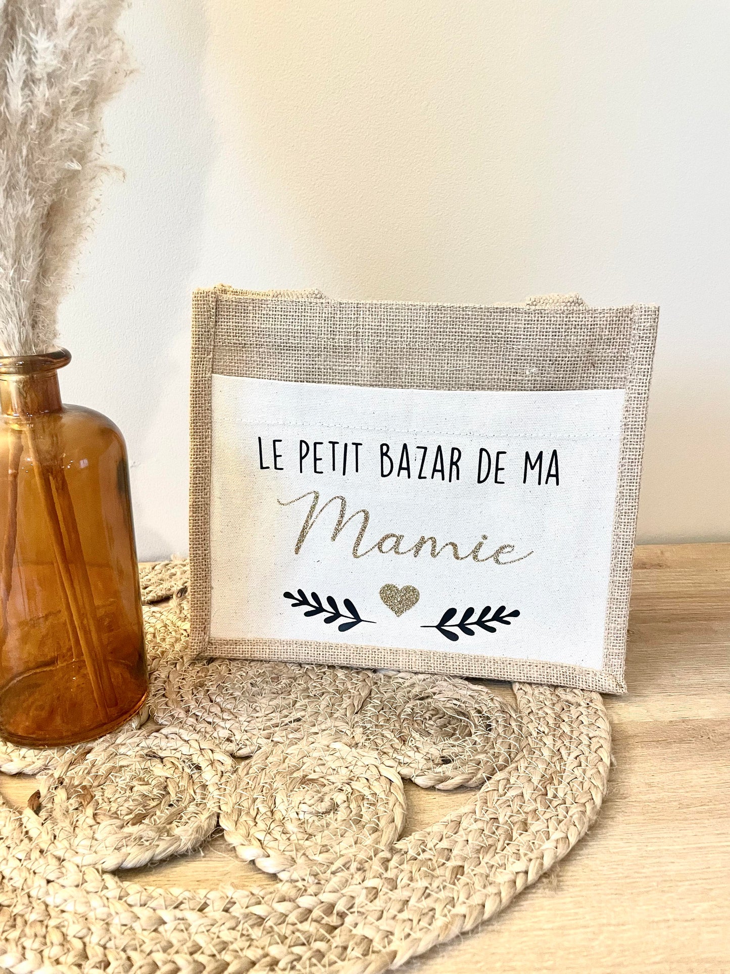 Petit sac en toile de jute Mamie