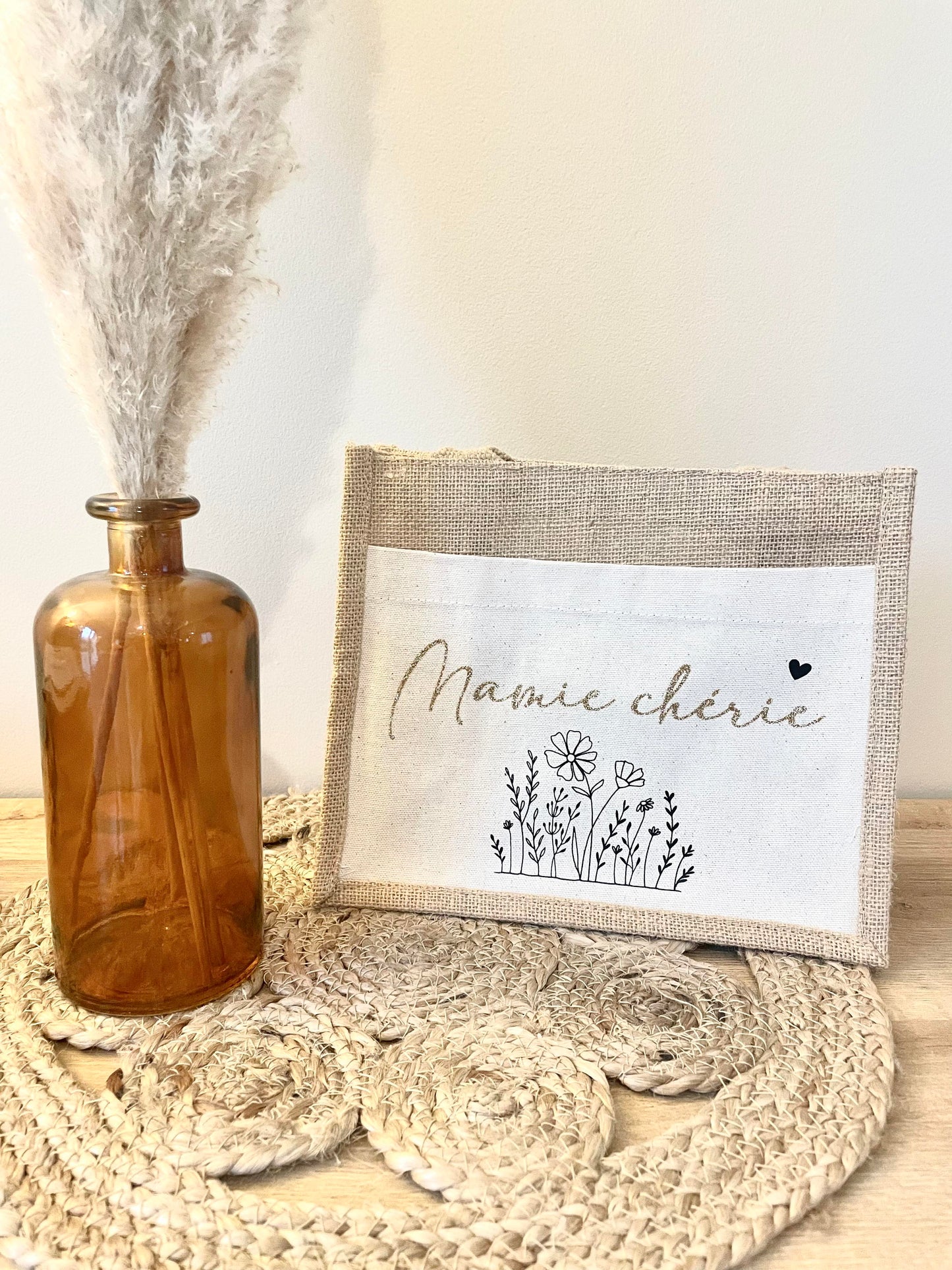 Petit sac en toile de jute Mamie Chérie