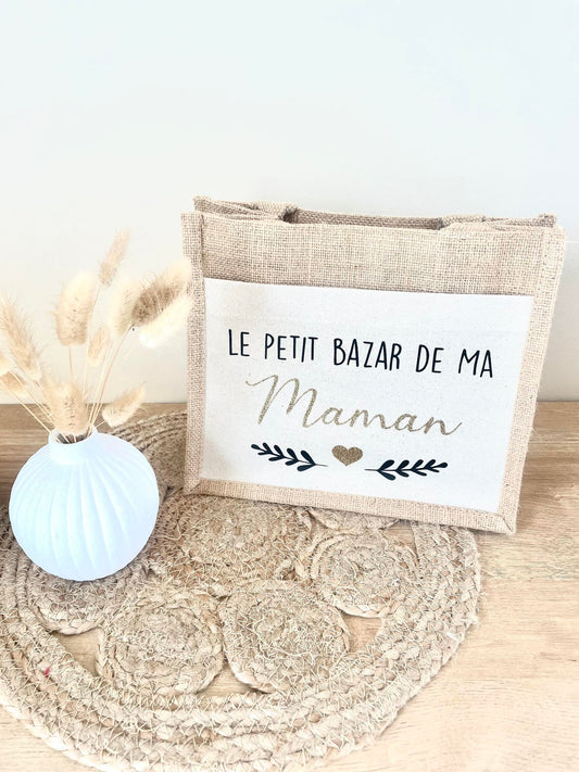 Petit sac en toile de jute Maman