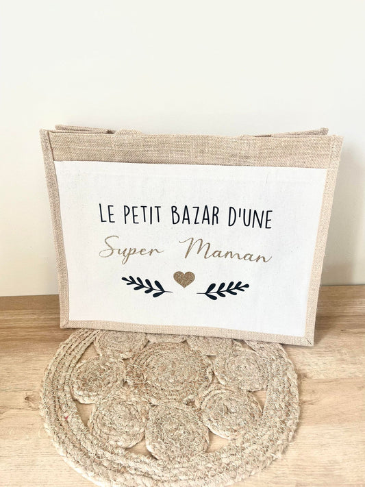 Grand sac en toile de jute Super Maman