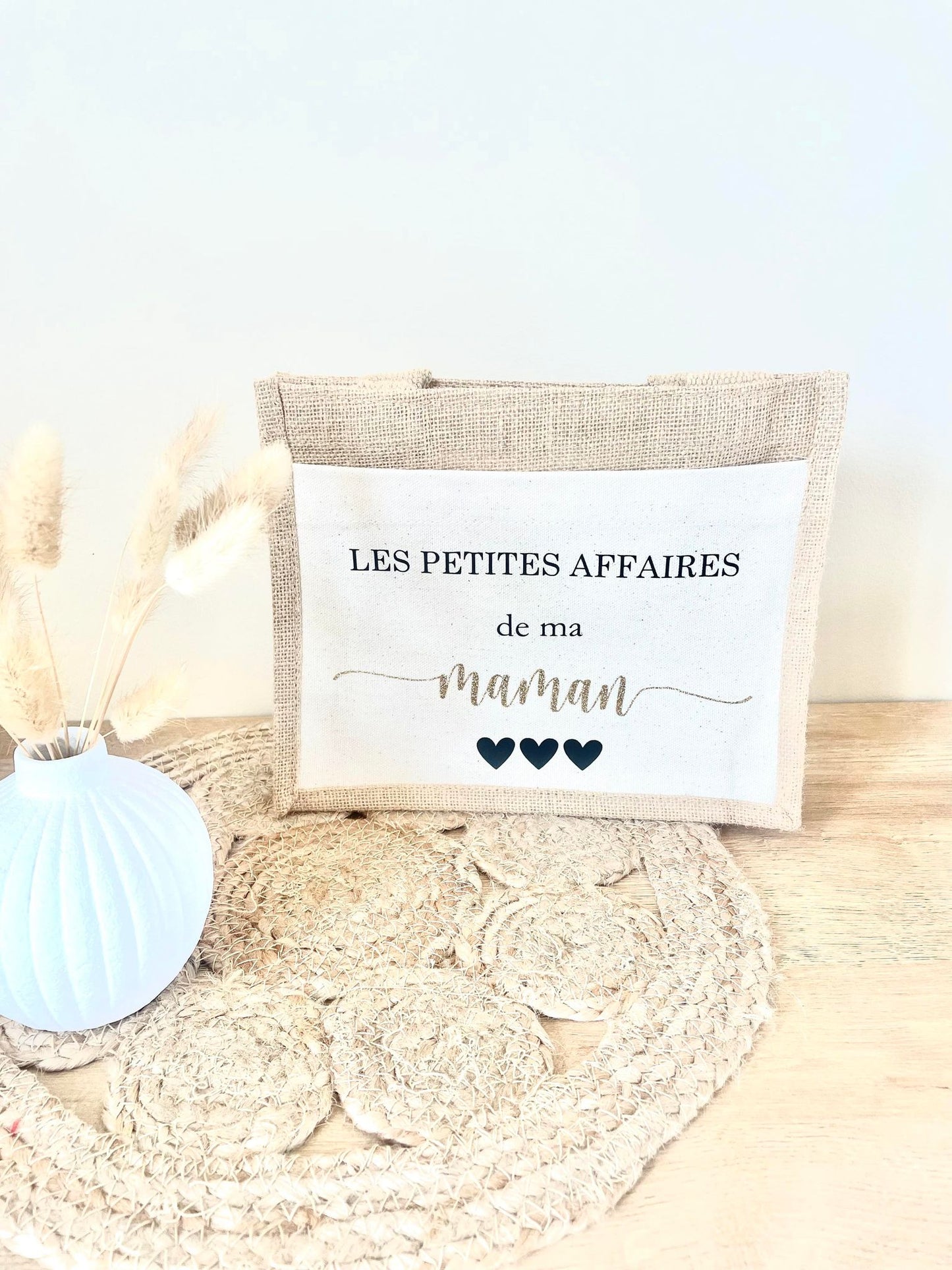 Petit sac en toile de jute Maman