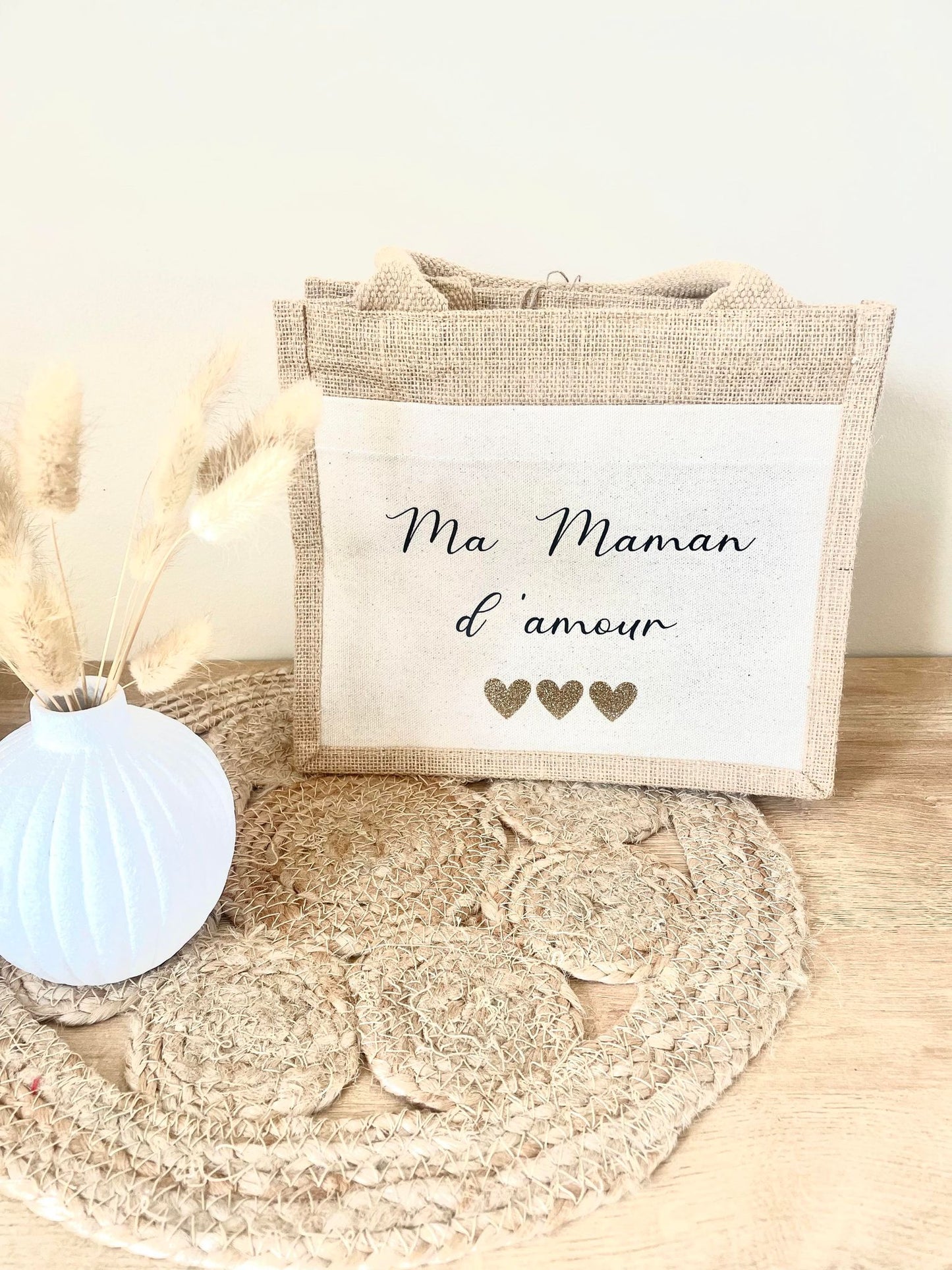 Petit sac en toile de jute Ma maman d'amour