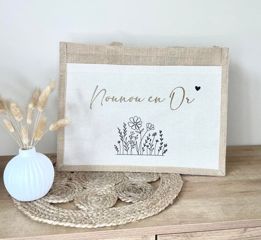 Grand sac en toile de jute Nounou en Or