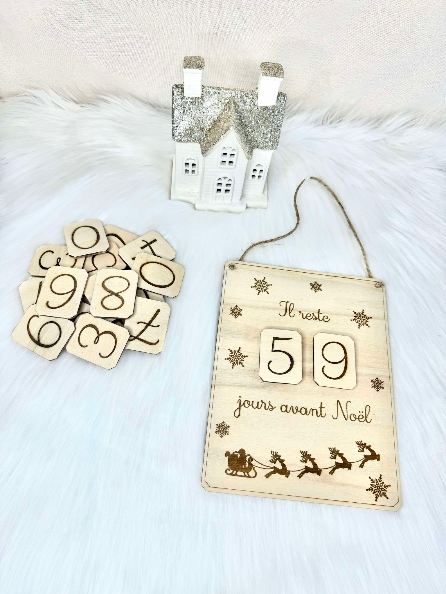 Décor Compte à Rebours Noël En Bois - 24 Jours, 45 Cm, Centre De Table Ou Décoration Murale - 2