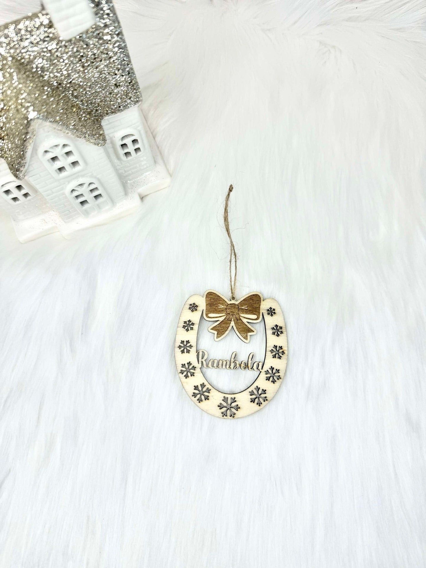 Boule de Noël en bois fer à cheval Noeud