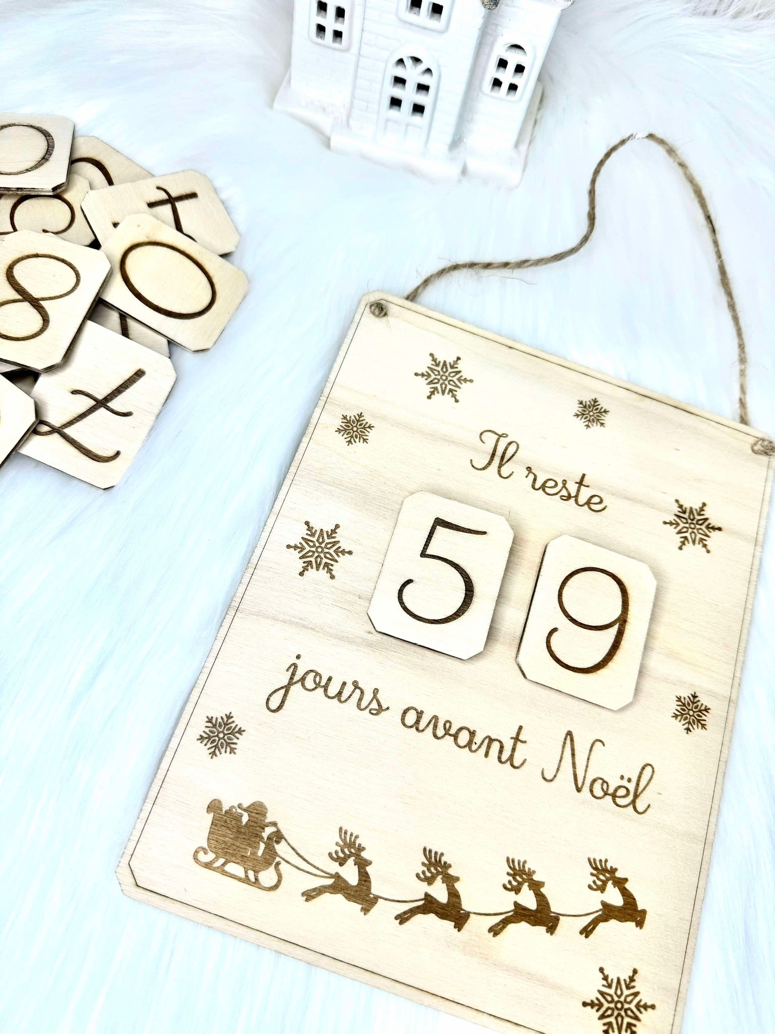 Décor Compte à Rebours Noël En Bois - 24 Jours, 45 Cm, Centre De Table Ou Décoration Murale - 5