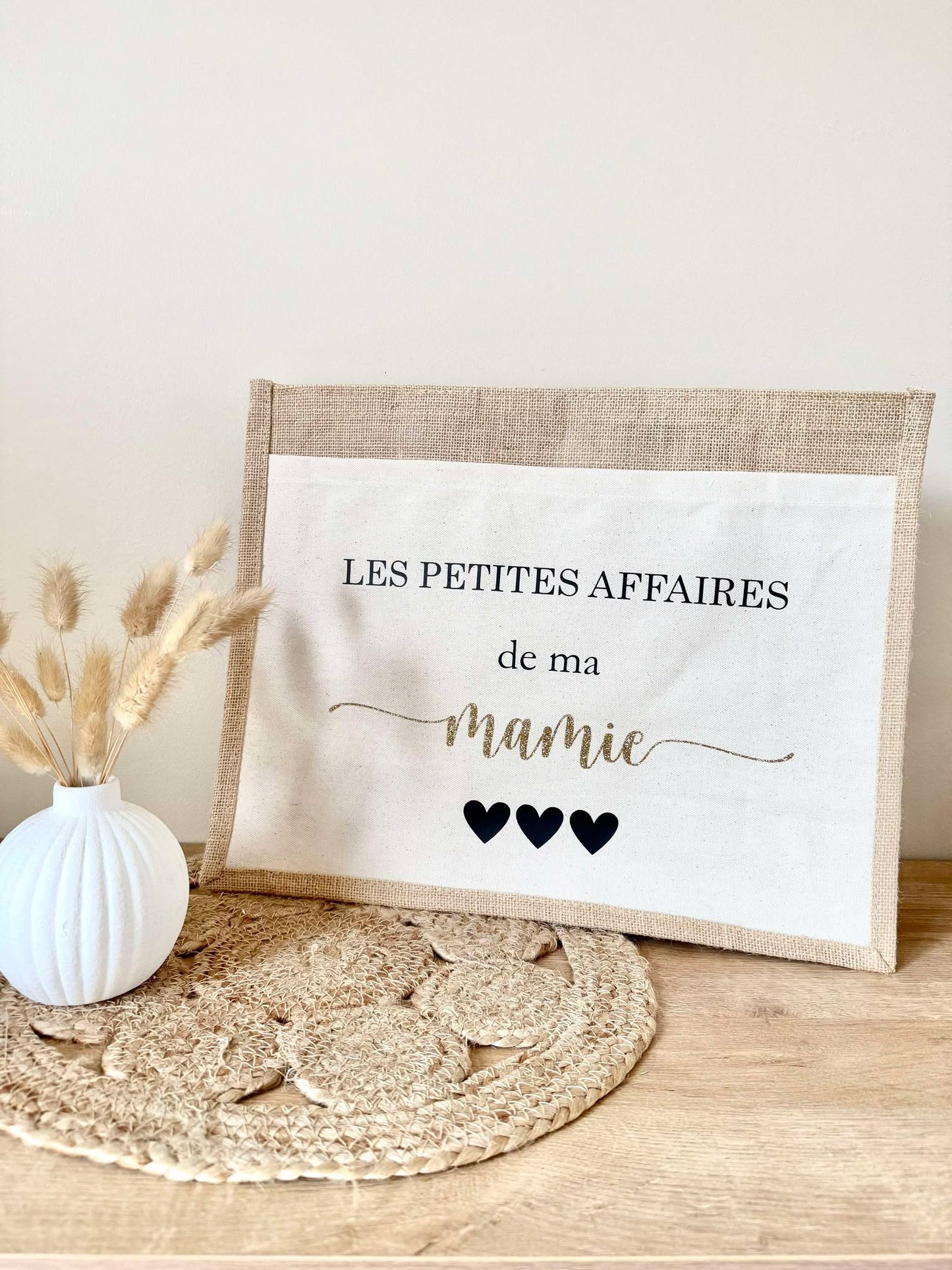 Grand sac en toile de jute Mamie