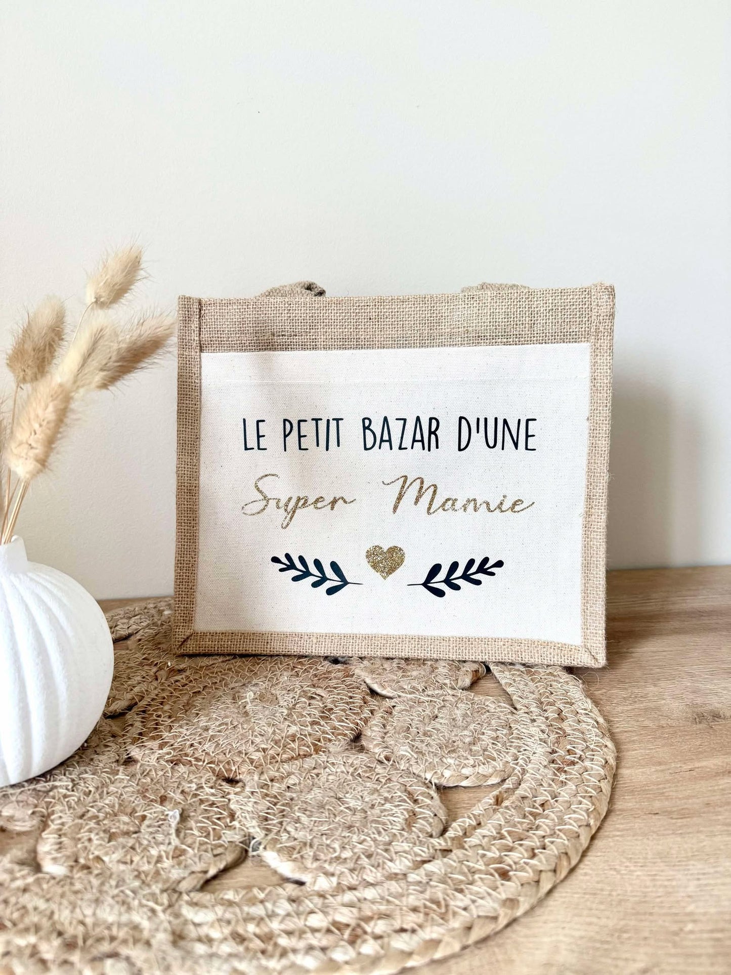Petit sac en toile de jute Super Mamie