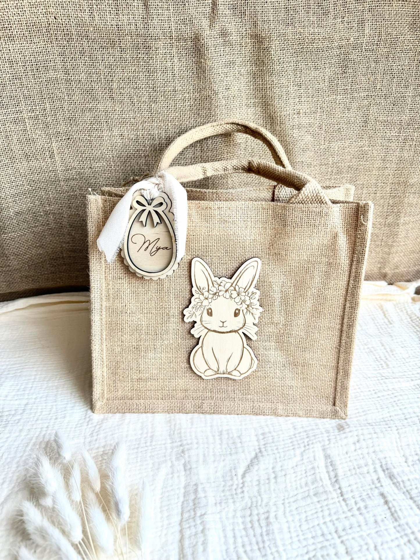 Petit sac en toile de jute de Pâques