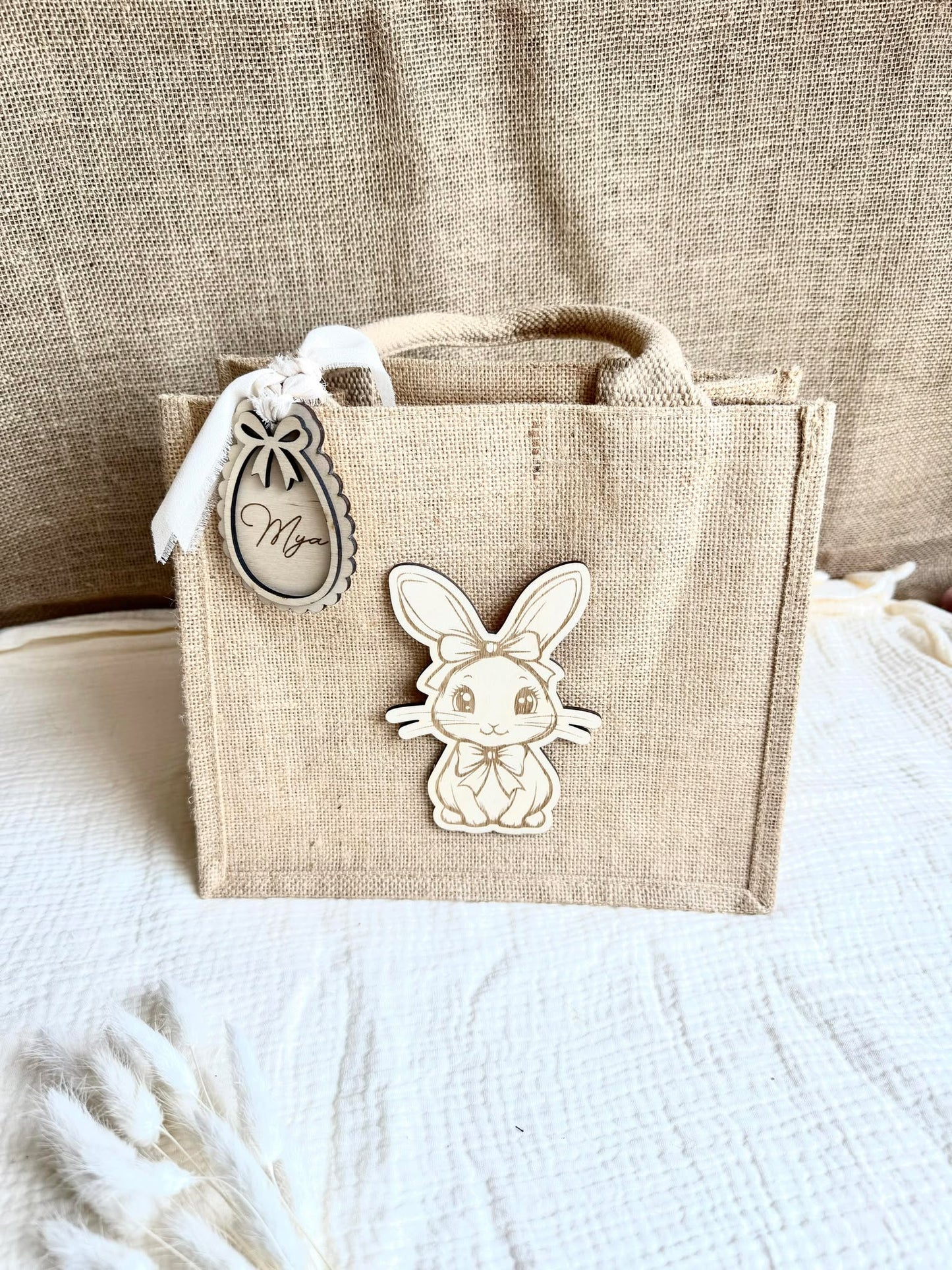 Petit sac en toile de jute de Pâques