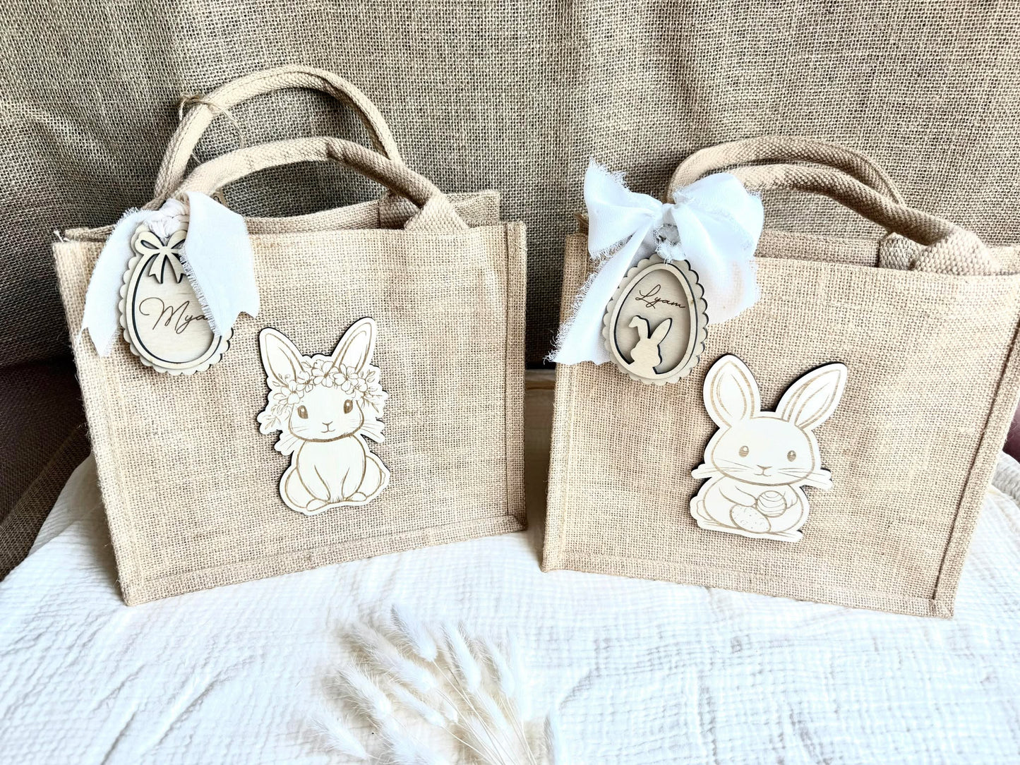 Petit sac en toile de jute de Pâques