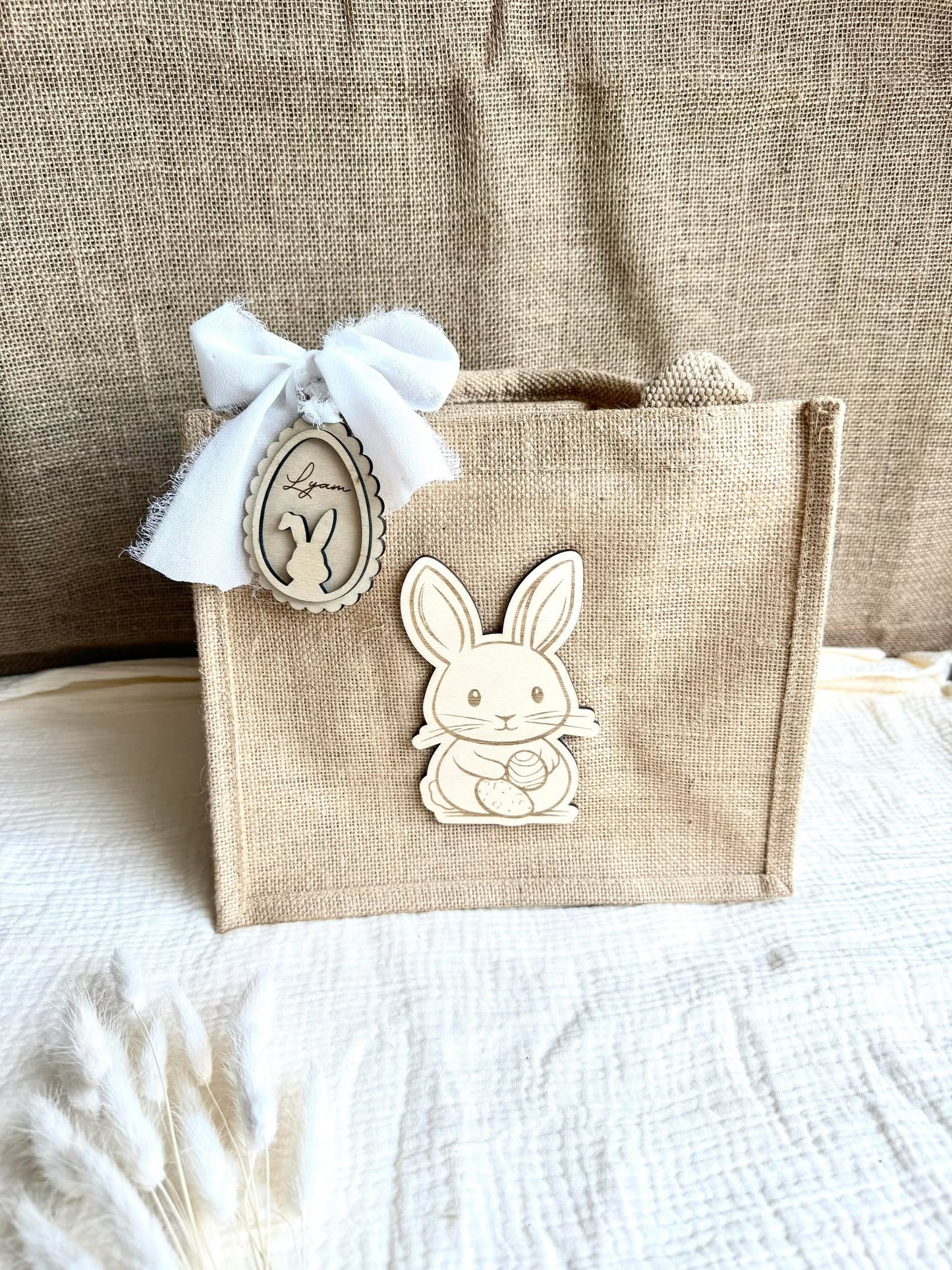 Petit sac en toile de jute de Pâques