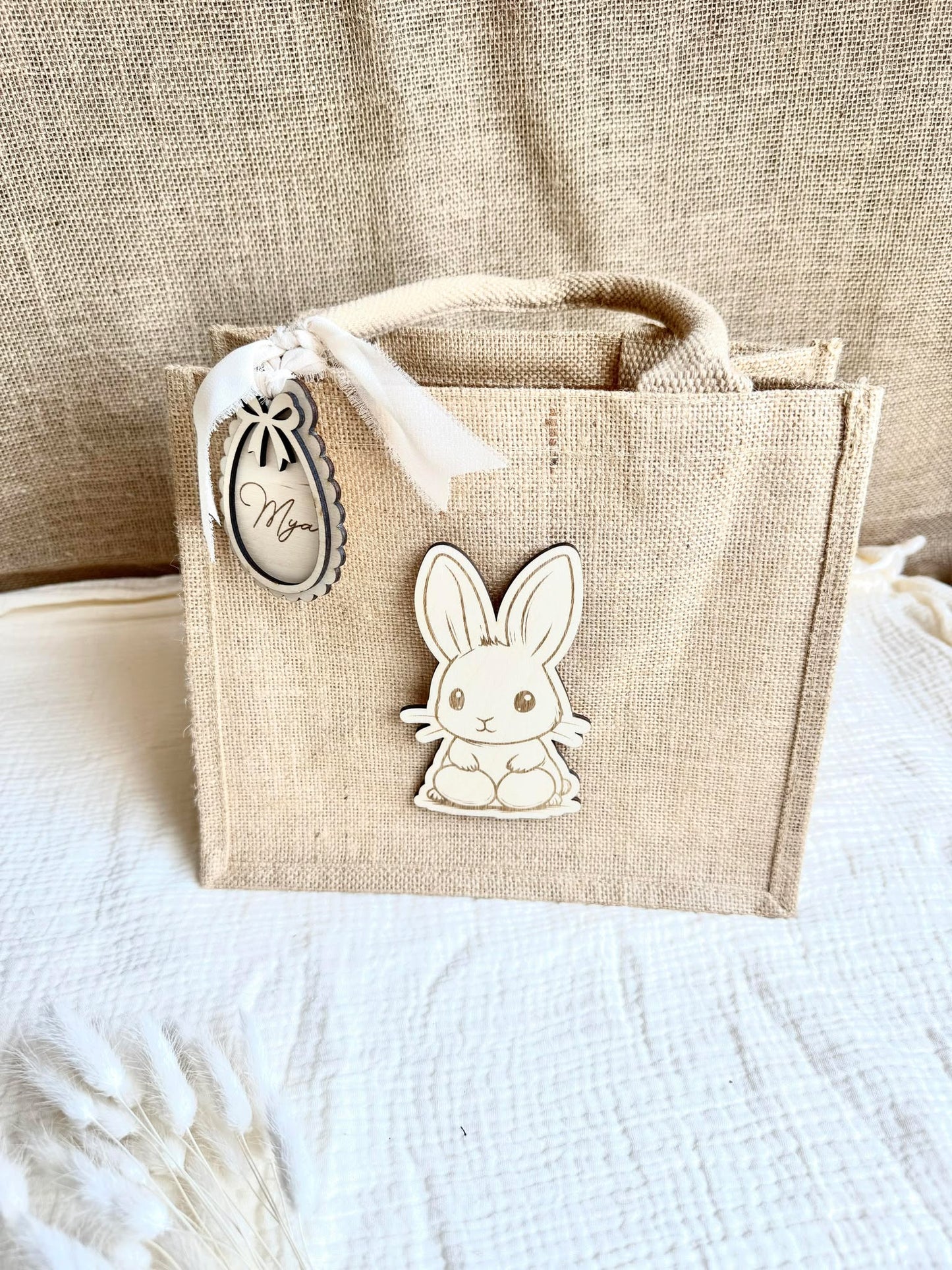 Petit sac en toile de jute de Pâques