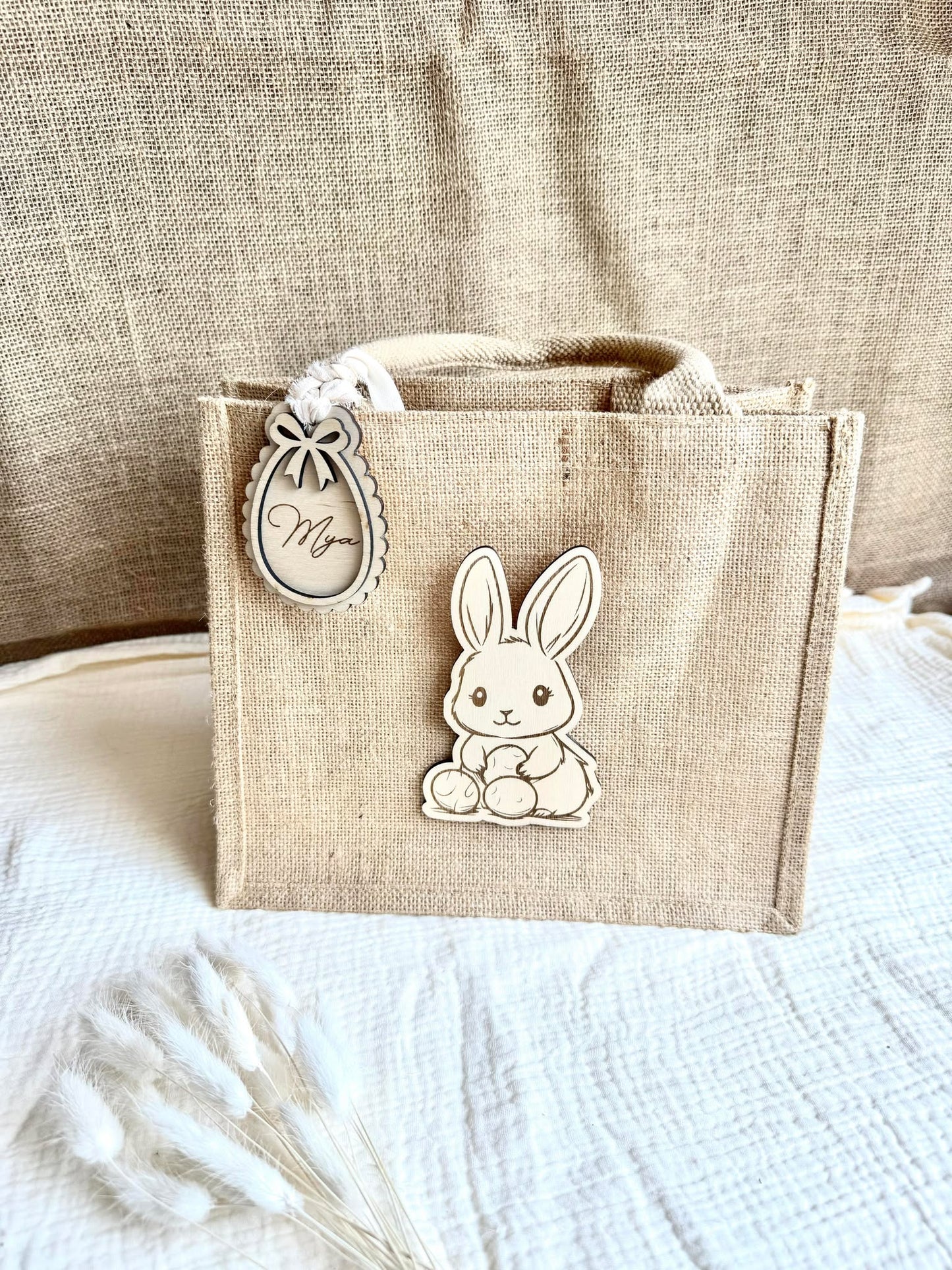 Petit sac en toile de jute de Pâques