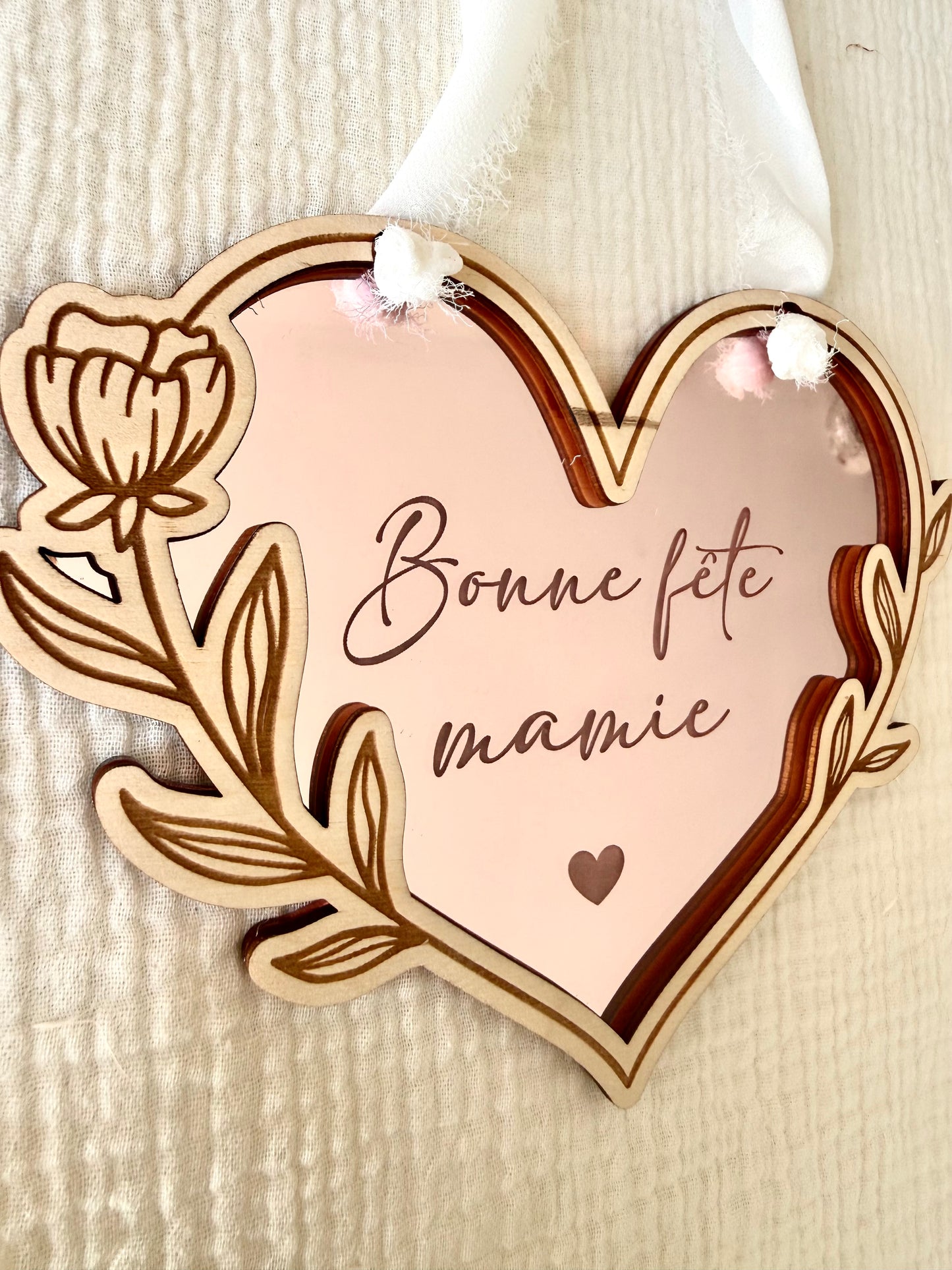 Coeur à suspendre miroir Bonne fête Mamie