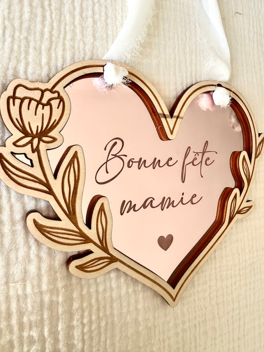 Coeur à suspendre miroir Bonne fête Mamie