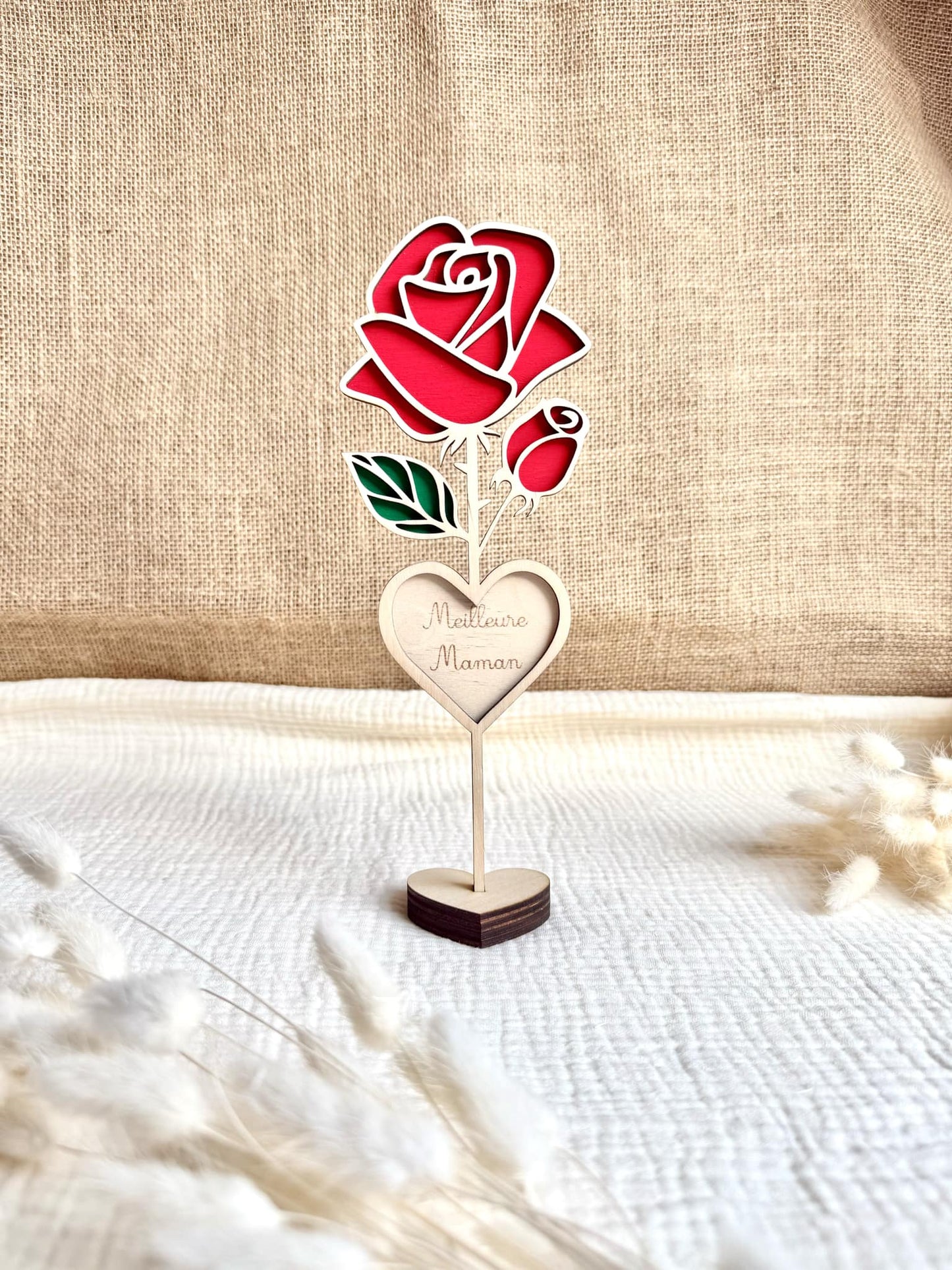 Rose en bois "Meilleure Maman"
