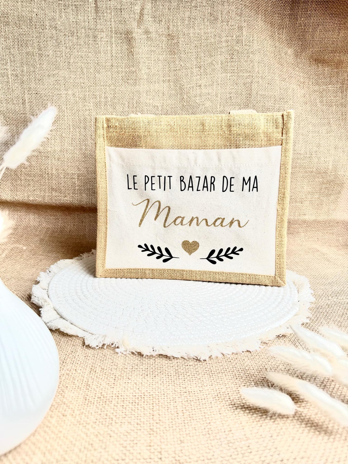 Petit sac en toile de jute Maman